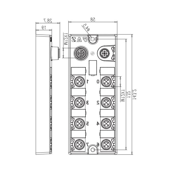 M12 interface, IO-Link Hub, NPN, 16DI/DO adaptive, extensible module, 00B956