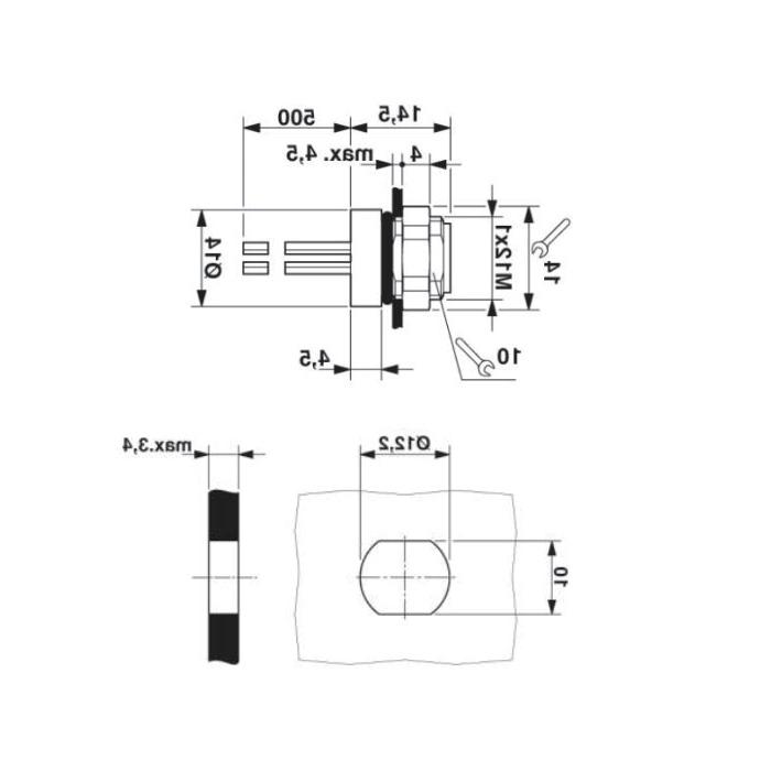 M8 3-PIN, straight female, flange socket, plate rear mounting, 63SA01-XXX