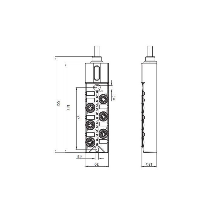 M8 junction box, dual channel, PNP, 6-port all-in-one, LED, PUR flexible cable, black sheathing, 23P641-XXX