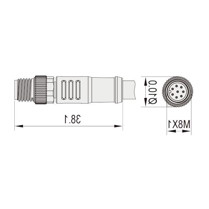 M8 8Pin, male straight, single-end precast PVC non-flexible cable, shielded, gray sheathing, 63S763-XXX