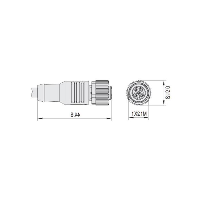 M12 3Pin, straight female, high temperature resistance 120℃, single-end precast PUR flexible cable, black sheath, 64H001-XXX