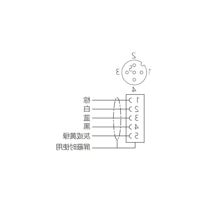 M12 5Pin, female head 90°, single-end precast cable, welding slag resistant PUR material, orange sheath, 64T543-XXX